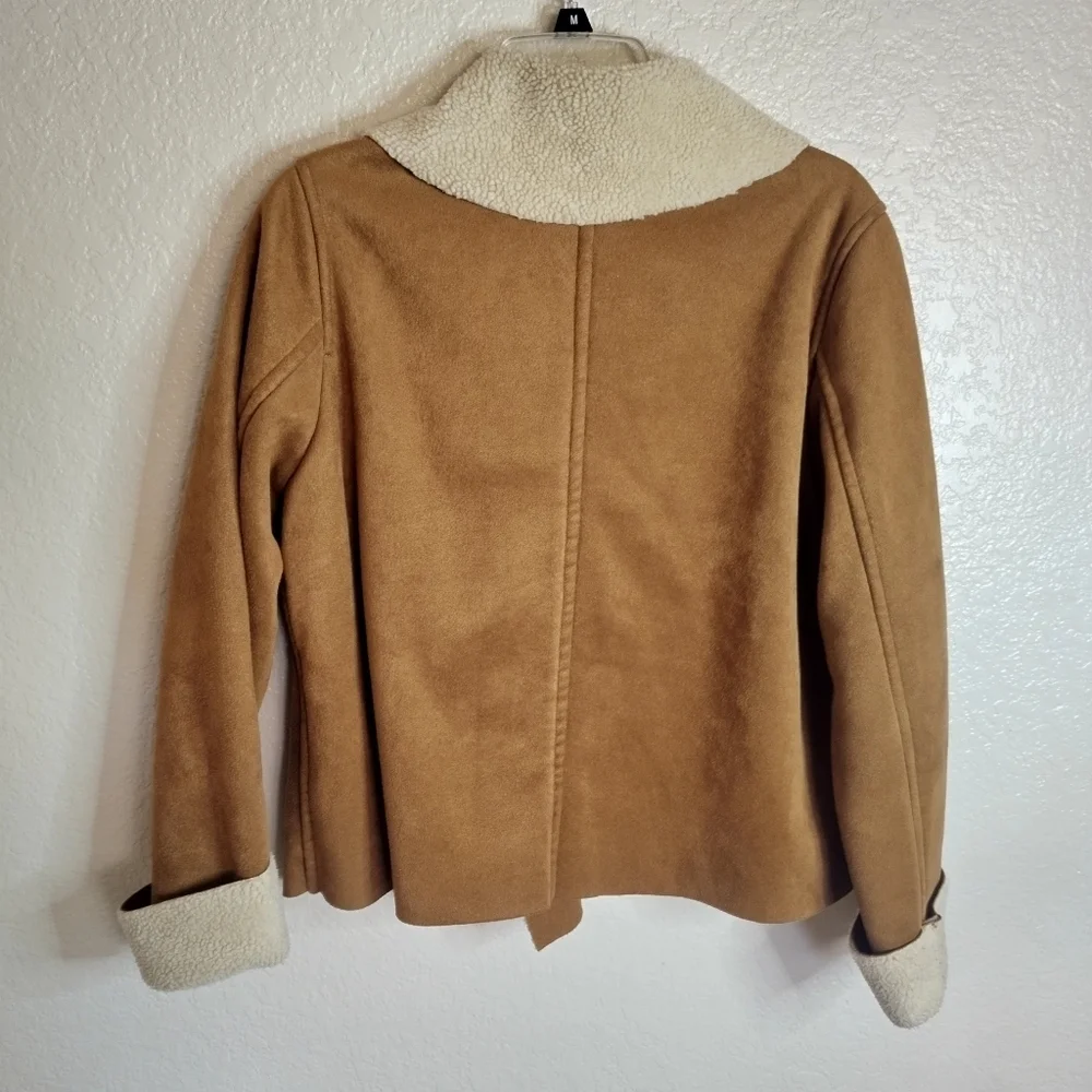 KBJ Japanese brand faux suede Sherpa full zip jacket women's sz M